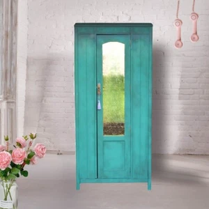 Painted armoire, Vintage mirror wardrobe with blue, teal, purple, copper details - Picture 1 of 5