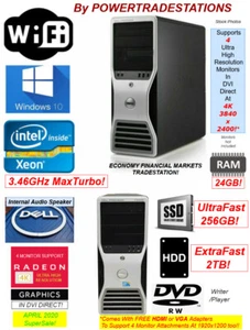 DELL TRADESTATION 4Mon 18GB RAM 6Core Xeon 256GBSSD 2TBHDD W10P Trading Computer - Picture 1 of 11