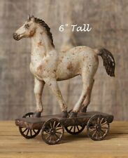 New Primitive Horse On Wheels Antique Style Farm Figurine Shelf Sitter Small 6"