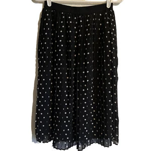 A New Day Black Polka Dot Accordion Pleat Pull-On Skirt Elastic Waist Size XS - Picture 1 of 11