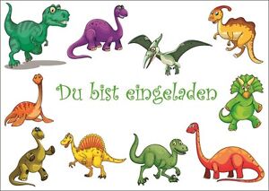 6 Cute Dino Dinosaur Kids' Birthday Invitation Cards 