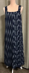 Pure Jill Indigo L Blue Ikat Pullover Asymmetrical Oversized Tank Maxi Dress - Picture 1 of 16