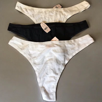 NUEVO CON ETIQUETAS 3 Pares De Colección Y2K Victoria's Secret Firma Algodón Tiro Bajo Tanga Panty L Foto 1 de 3