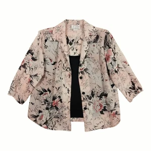 CB Collection Blouse Faux 2 Piece 3/4 Sleeve Floral Print Pink Black Womens PM - Picture 1 of 11