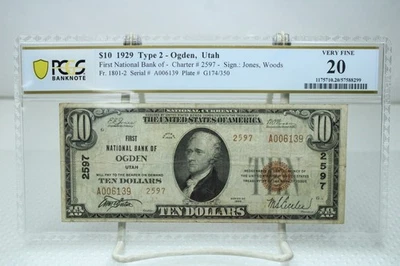 1929 $10 Type-2 First NB of Ogden Utah National Currency PCGS 20 #6139 - Image 1 of 2