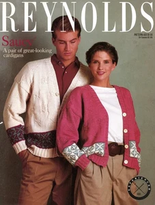 Reynolds Saucy Knitting Pattern 433 A Pair of Great Looking Cardigans Men, Women - Picture 1 of 2