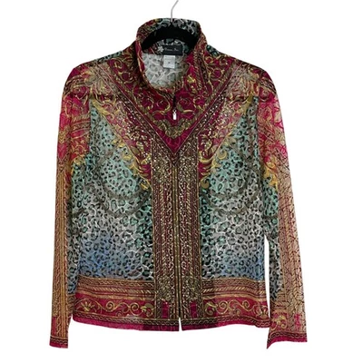 Damee Inc. Mesh Topper Jacket Size M Multicolor Mixed Print Embellished Glamour - Image 1 of 4