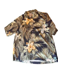 Tommy Bahama Mens 100% Silk Hawaiian Shirt L Floral Tropical Print Short Sleeve - Picture 1 of 4