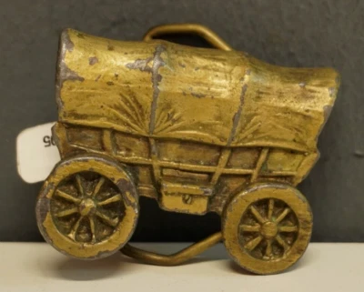VINTAGE BRASS COVERED WAGON BELT BUCKLE - Image 1 of 2