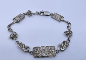 Vintage Sterling Silver SUMTER Charm Link 7" Bracelet Womens Swan Flower Clock - Picture 1 of 4