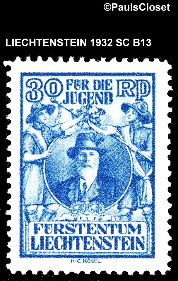 LIE 1932 SC B13 LIECHTENSTEIN PRINCE FRANCIS I 30rp + 10rp ULTRAMARINE MNH OG VF — 第 1/2 张图片