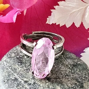 Bague Moderniste Artisan Argent 925 Navette Spinelle Rose T 56 Ajustable 6,4g - Foto 1 di 24