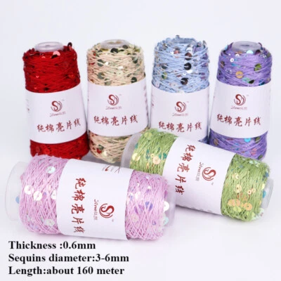 50g 160M Sequin Cotton Yarn 6mm+3mm Sparkling Sequin Yarn Knitting Crocheting - Image 1 of 4