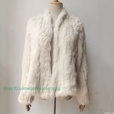 Abrigo chaqueta cárdigan tejido de piel de conejo real hecho a medida para mujer Foto 1 de 4