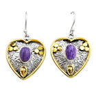 4.50cts Heart Natural Purple Charoite (siberian) 925 Silver Gold Earrings Y20469