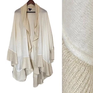 AW ITEMS Cardigan Cape Wrap Shawl Cream Beige Neutral Metallic Thread One Size - Picture 1 of 6