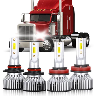 For Peterbilt 389 2015-2017 4x LED Headlight Bulbs High Low Beam Kit 9005+H11 - Image 1 of 4