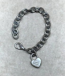 Vintage Distressed Please Return To Tiffany & Co Silver Heart Padlock Bracelet - Picture 1 of 8