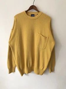 VTG 90s Gap Cotton Knit Single Pocket Sweater Yellow Large - Picture 1 of 6