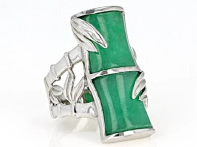 Anillo fino clásico para mujer de plata de ley 925 real inspirado en bambú de jadeíta verde Foto 1 de 4