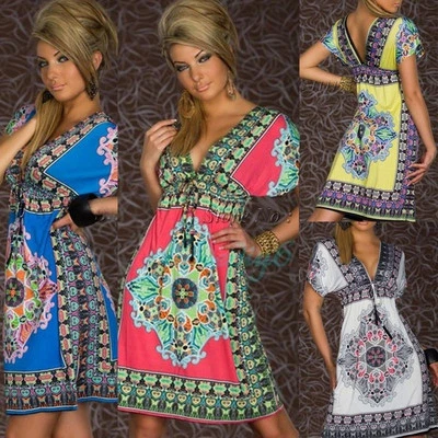 Mini vestido de verão moda sexy feminino floral sem mangas praia boho maxi EUA - Imagem 1 de 4