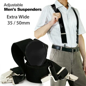 35/50mm Extra Wide Men's Adjustable Elastic Suspenders Clip On Braces Trouser AU - Picture 1 of 7