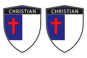 Christian flag window car shield shape decal car bumper sticker set of 2 SH013 - Imagen 1 de 4