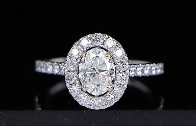 $7550 Neil Lane 14K White Gold GIA Oval 1.03ct H I1 Diamond Halo Engagement Ring - Image 1 of 4