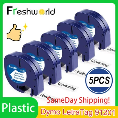 FRESHWORLD 5Pk Compatible with Dymo Letratag Refill Plastic 91201 Label Tape 12mm LT-100H