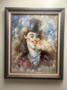 Vintage Mid Century Clown OIL PAINTING - Signed, Framed - 21” X 24.5” - Picture 1 of 6