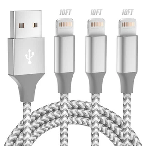 3-PACK 3/6/10 FT USB Data Fast Charger Cable For Apple iPhone iPad AirPods MFI - Picture 1 of 31