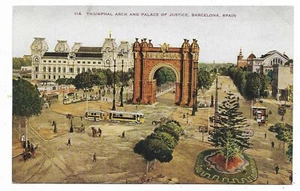 Postcard Barcelona Spain Triumphal Arch and Palace of Justice Chrome Unused - Picture 1 of 2