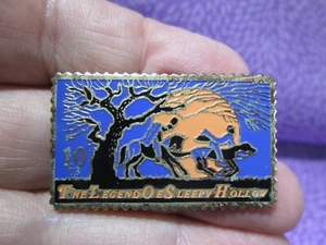 VTG The Legend of Sleepy Hollow Stamp-Shaped Lapel Pin - Gold Tone Enameled -/5G - Picture 1 of 4