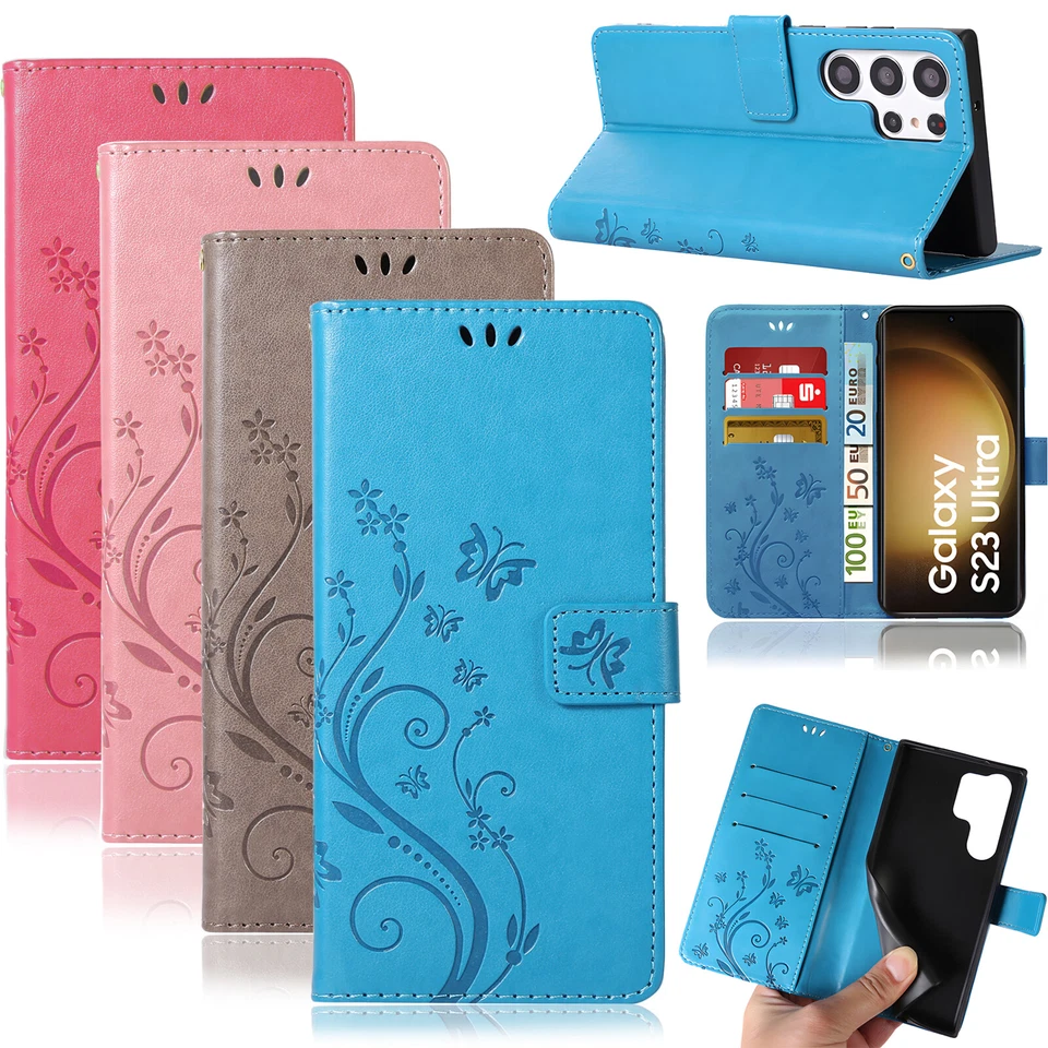 Handy Tasche für Samsung Galaxy Schutz Hülle Blumen Flip Case Wallet Etui Schale - Bild 1 von 4