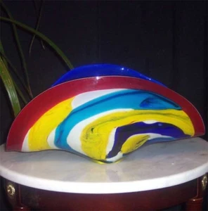  Mehrfarbige Art Deco Bananen Fächer Schale Kunstglas   - Bild 1 von 6