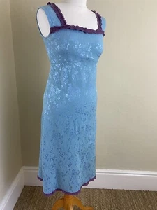 VINTAGE 1990s/Y2K CHRISTA DAVIS vestido de satén floral azul pálido midi talla 12 - Imagen 1 de 11