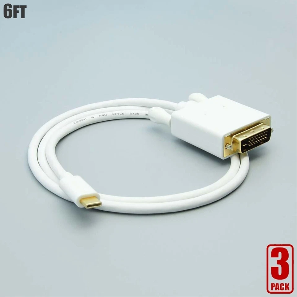 3x 6FT USB-C 3.1 Type C to DVI-D Cable 1080p PC Monitor MacBook Galaxy S8 Note7 - Image 1 of 3