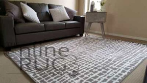 FLOOR RUG NATURAL GREY STRIPE ABSTRACT DESIGN MODERN CARPET - 160 x 215 CM - Picture 1 of 5