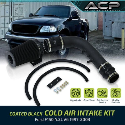 Kit CAI de admisión de aire frío negro 3,5" tubería para 97-03 Ford F-150 / Heritage 4,2 V6 Foto 1 de 4