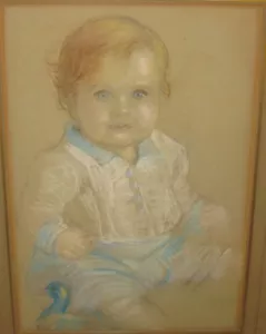 Antik 1913 MAURICE FROMKES "Junges KIND mit SPIELZEUG Ente" PORTRAIT Pastellmalerei - Bild 1 von 9