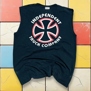 Vintage Y2K Independent Trucks Tank Top Mens M Black Bar And Cross Skateboarding - Picture 1 of 11