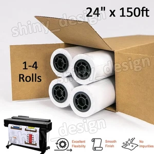 Wide Format Plotter Paper 24" x 150' 20LB Inkjet Bond Rolls 2" Core 1-4 Rolls - Picture 1 of 10