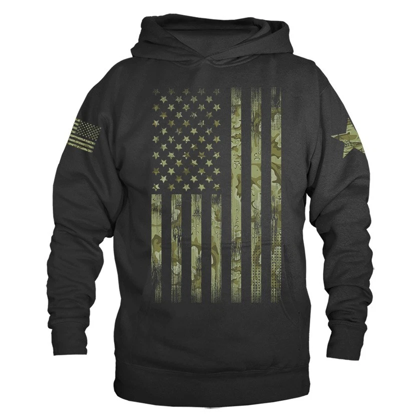 Moletom Masculino Fantastic Tees - Bandeira EUA Blue Line Preto