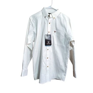 Ariat Men's Small Solid Twill Classic Fit Button Down Western Shirt In White - Picture 1 of 10