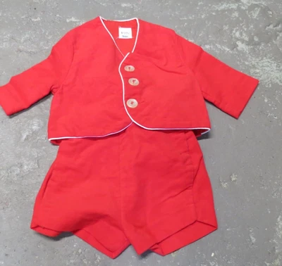 Conjunto de 2 piezas de terciopelo rojo Sears de colección para bebé niño 6-9 meses niño pequeño Foto 1 de 4