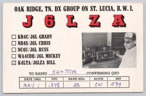 Ham Radio QSL J6LZA Oak Ridge TN DX Group St. Lucia Postcard - Picture 1 of 2