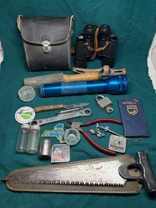 Large Junk Drawer Lot - Binoculars, Maglite, Lock Saw, Tools and Misc - Picture 1 of 13