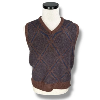 Chaleco Suéter Jantzen Mohair Orlon De Colección Para Hombre Mediano Marrón Azul Tejido Argyle Foto 1 de 4