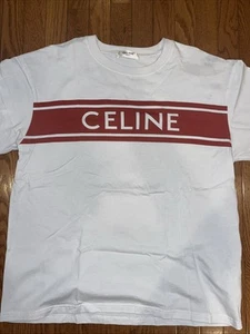 Celine Paris White T Shirt Red Logo T Shirt Made In Italy Size XXXL Cotton - Picture 1 of 9