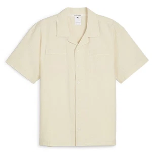 PUMA Made With Quality Seersucker Collared Short Sleeve Button Up Shirt Mens Siz - Picture 1 of 2